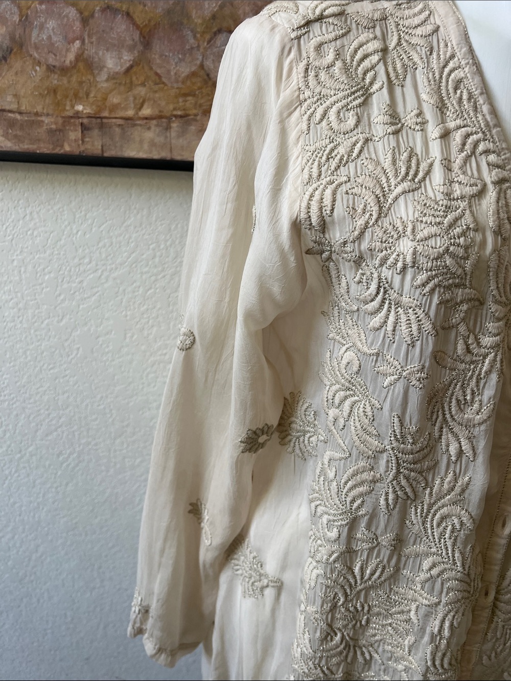 Johnny Was NWT SZ M Ivory Embroidered Boho Duster Cardigan - Picture 9 of 15